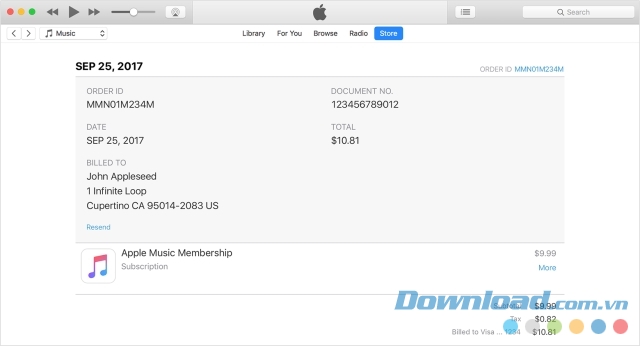Hóa đơn mua hàng của Mac Store