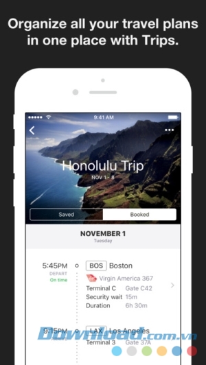 KAYAK cho iOS lập kế hoạch chuyến đi