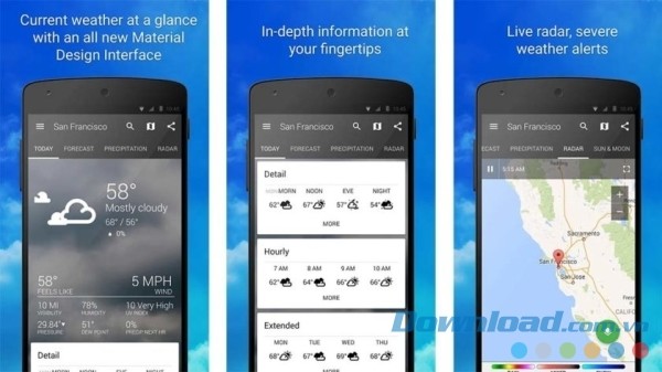 Ứng dụng Android miễn phí dự báo thời tiết