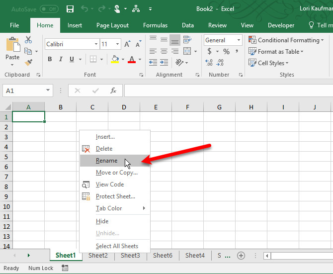Đổi tên bảng tính Excel
