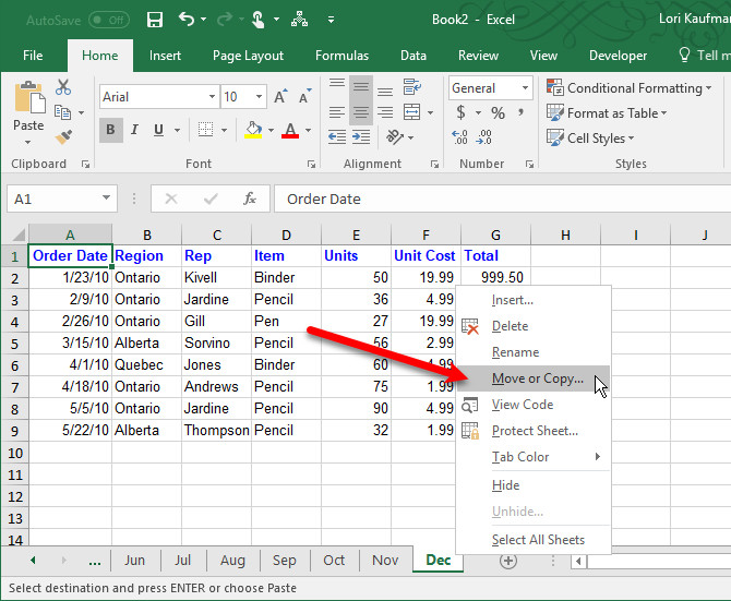 Di chuyển hoặc Sao chép Sheet trên Excel