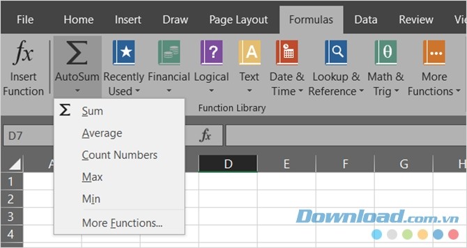 Chèn hàm AutoSum trên Excel
