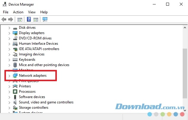 Mở phần Network adapters trên cửa sổ Device Manager