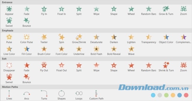PowerPoint 2016 có hiệu ứng động phong phú