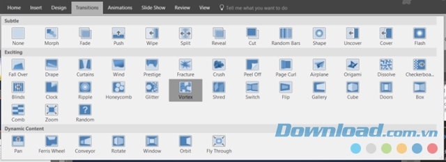 Hiệu ứng chuyển tiếp trên PowerPoint 2016