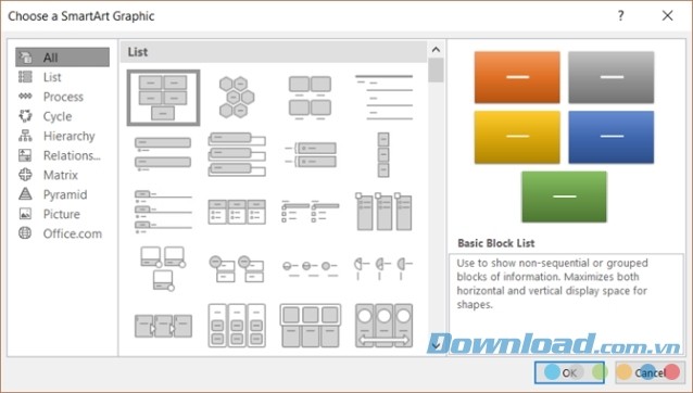 PowerPoint 2016 có smartart phong phú hơn