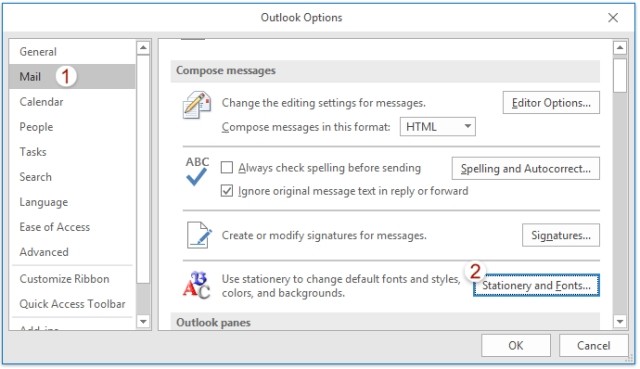 Cách đổi kiểu và kích thước font mặc định trong Outlook