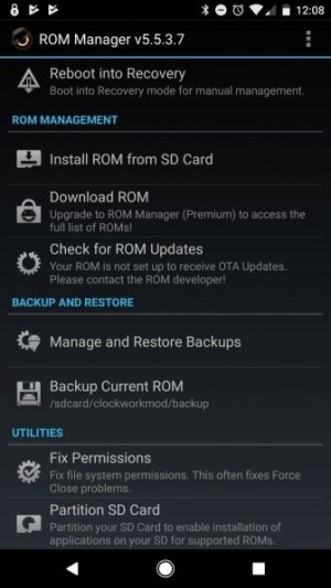 Giao diện ROM Manager 