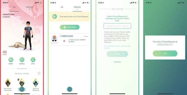 Màn hình gửi yêu cầu kết bạn trong Pokémon Go