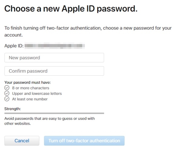 Chọn mật khẩu Apple ID mới