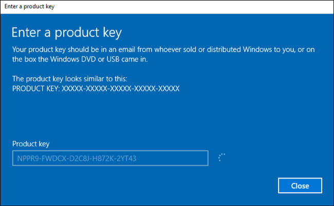 Key cài đặt phiên bản Windows 10