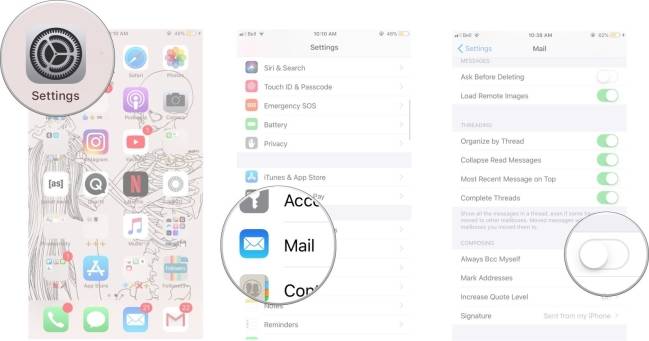 thiết lập luôn gửi bản sao email trên Mail App iPhone