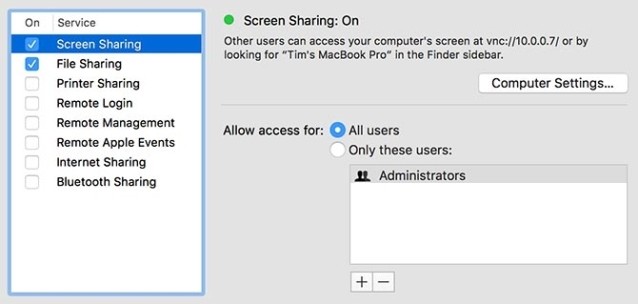 Chia sẻ màn hình máy Mac bằng Back to My Mac