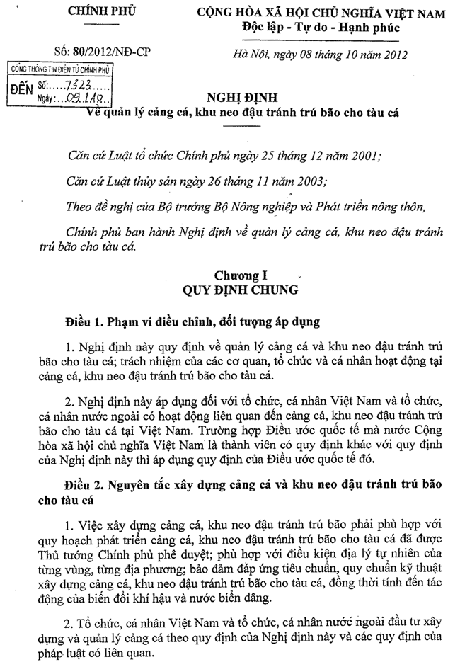 Nghị định số 80/2012/NĐ-CP của Chính phủ