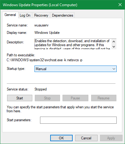 Thuộc tính Windows Updates