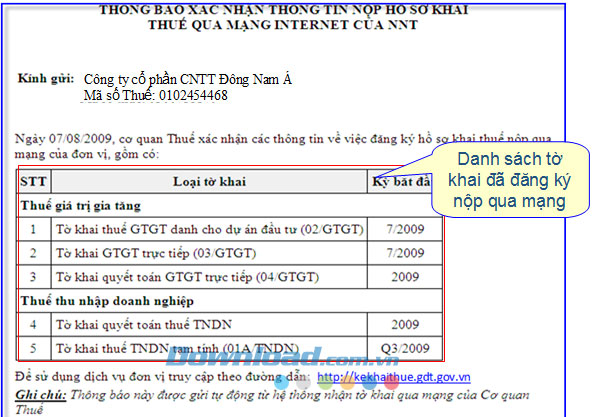 Thủ tục kê khai thuế qua mạng