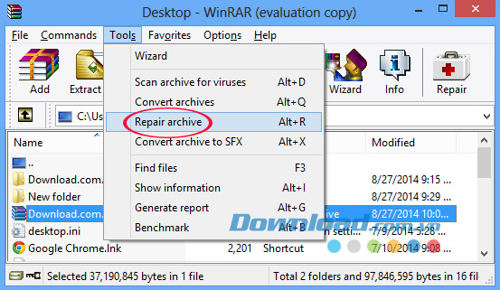 Cách khôi phục dữ liệu trong file nén bị hỏng bằng WinRAR