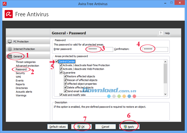Bảo vệ các thiết lập Avira Free AntiVirus bằng mật khẩu