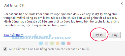 Cách khôi phục cài đặt mặc định cho trình duyệt Cốc Cốc