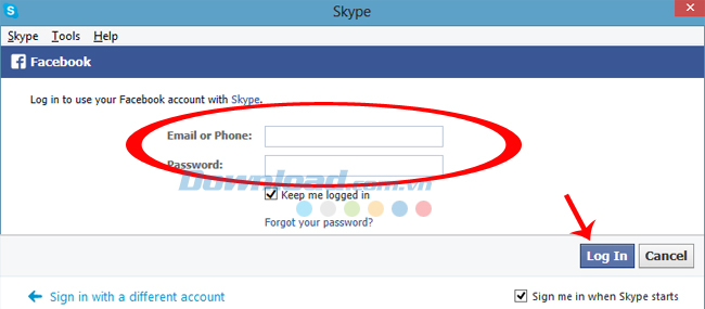 Cách đăng nhập Skype bằng tài khoản Facebook