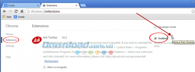 Hướng dẫn gỡ bỏ Ask toolbar trên trình duyệt Internet