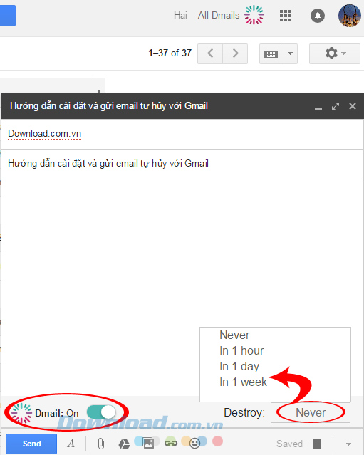 Hướng dẫn cài đặt và gửi email tự hủy với Dmail
