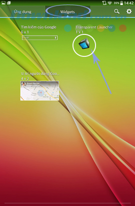Vào Widget và tìm, tab vào biểu tượng Transparent Launcher