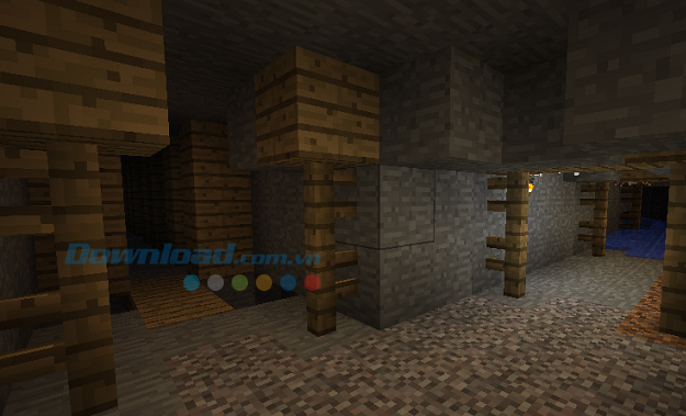 Các hành lang thông nhau trong địa danh hầm mỏ bị bỏ hoang game Minecraft
