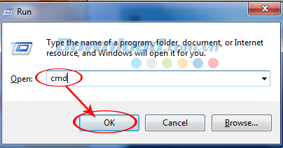 Mở hộp thoại Run, rồi nhập từ khóa cmd