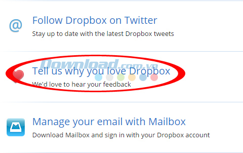 Phản hồi lại Dropbox cũng là hình thức nhận thêm dung lượng khá đơn giản