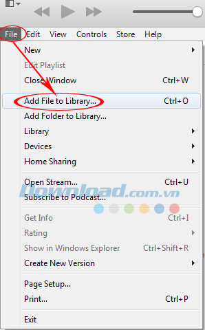 Nhấp vào File chọn vào Add file to library