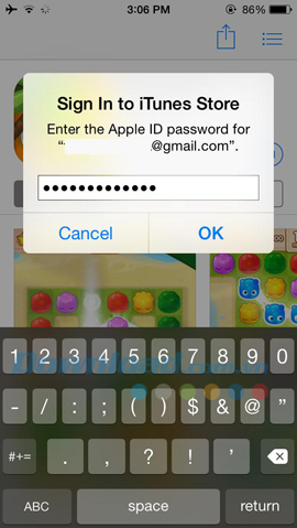 Nhập mật khẩu cho tài khoản Apple ID