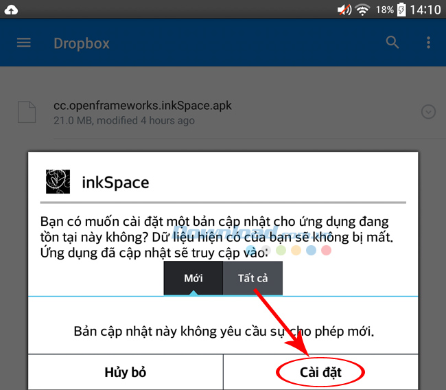 Cài đặt file APK bằng Dropbox