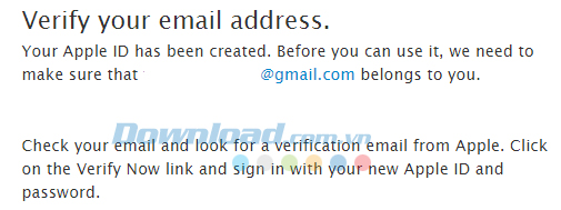 Yêu cầu Check mail để xác nhận tài khoản Apple ID vừa taọ