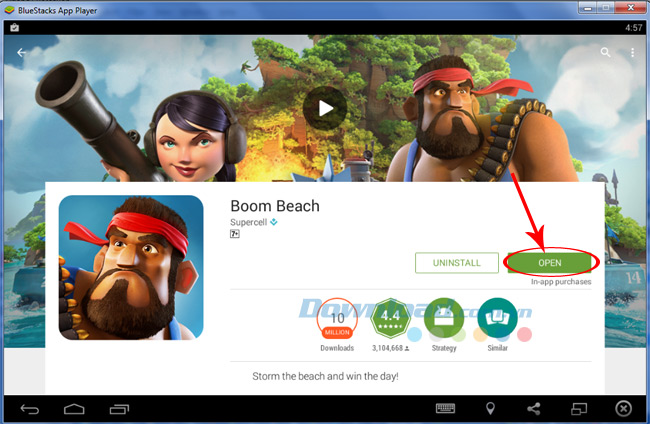 open để vào chơi game Boom Beach