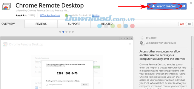Thêm tiện ích chrome remote desktop vào trình duyệt