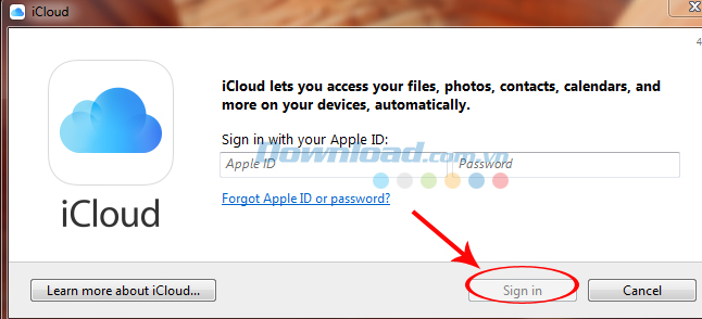 Nhập tài khoản Apple ID để đăng nhập iCLoud