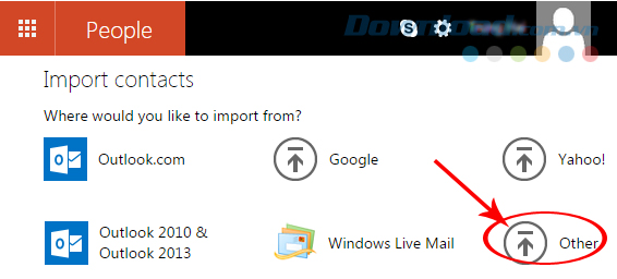 Chọn Other để nhập danh bạ từ google vào outlook