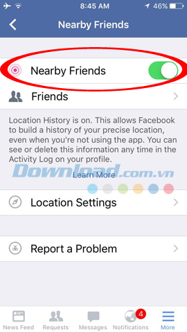 Chọn vào Nearby Friends