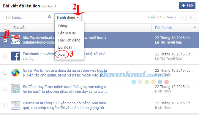 Xoá bài đã lên lịch đăng lên Fanpage Facebook