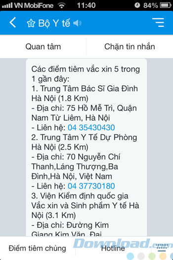 Danh sách điểm tiêm chủng 