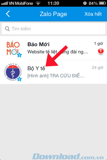 Zalo Page của Bộ Y tế