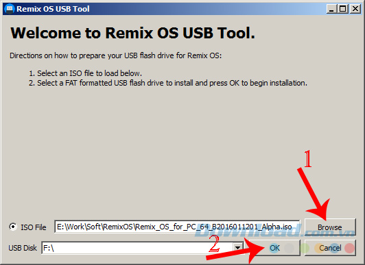 Chọn file ISO để chuyển vào USB rồi OK