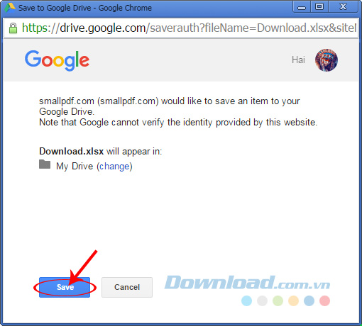 Lưu file vào Google Drive