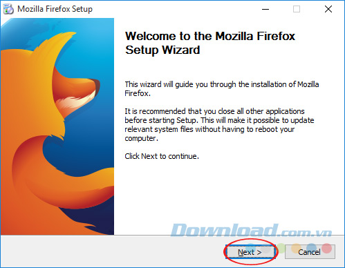 Giao diện cài đặt Firefox