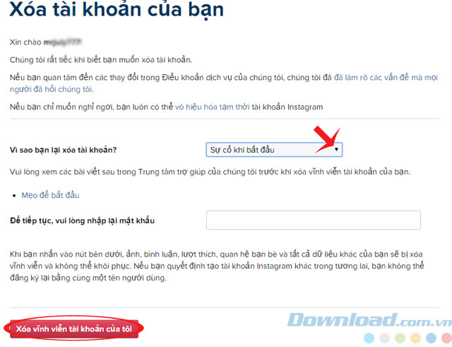 Xóa vĩnh viễn tài khoản Instagram
