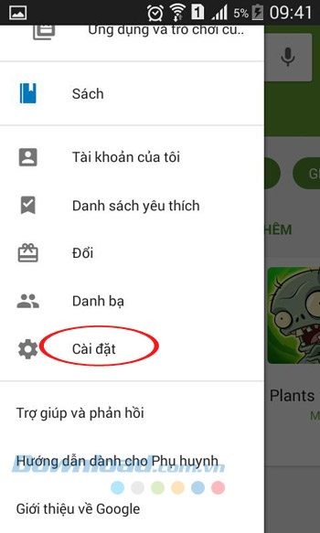 Vào phần Cài đặt của Google Play