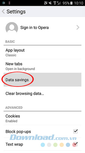Tiết kiệm dữ liệu trên Opera