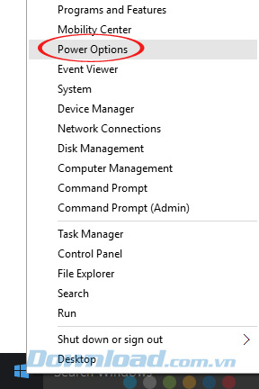 Nhấn vào Power Options