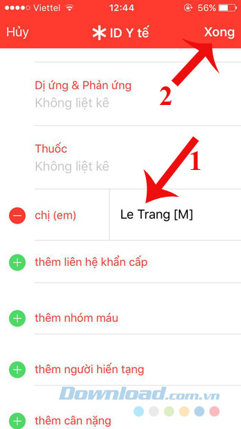 Hoàn thành thêm danh bạ khẩn cấp